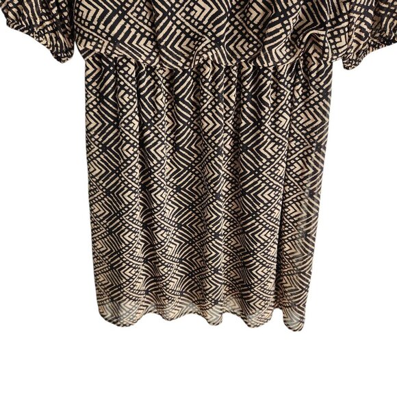 En Focus Dress 12 Brown Black Geometric Print Women's Short 3/4 Sleeve Lined - Picture 3 of 9